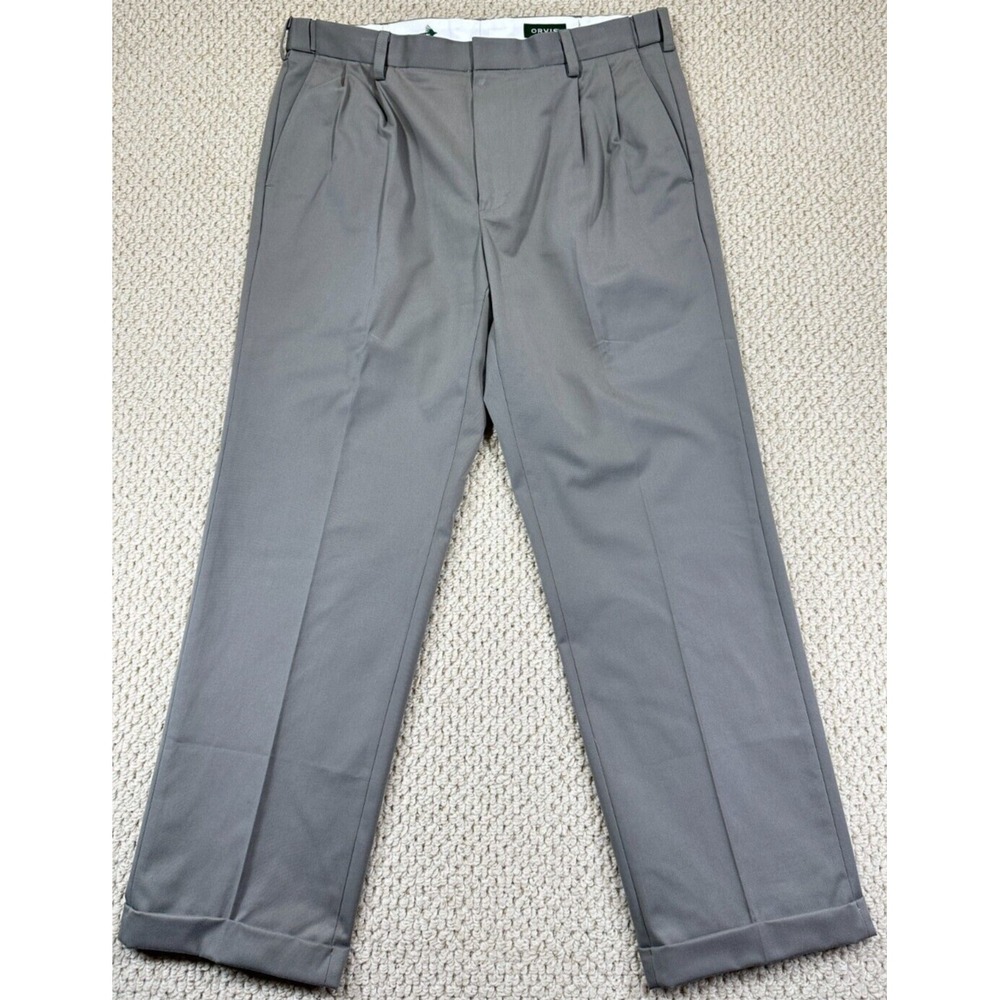 Orvis Twill Pants Mens 36x30 Khaki Flex Waistband Double Pleated Leg Cuff Chinos